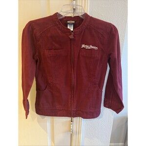 Harley Davidson 100% Cotton Embroidered Forever Free Jacket Sz10/12 Double Zip